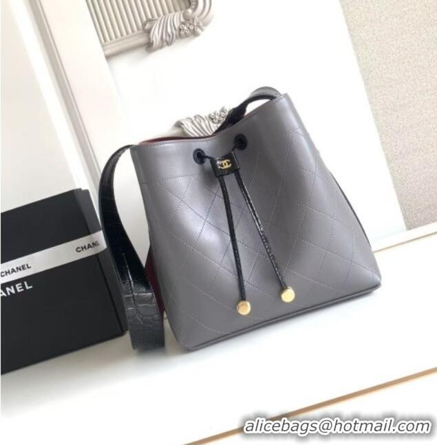 Top Grade Chanel Quilted Calfskin Small Bucket Bag AS6584 Grey 2026
