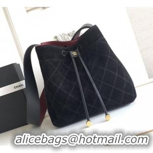 New Release Creation Chanel Quilted Suede Small Bucket Bag AS6584 Black 2026