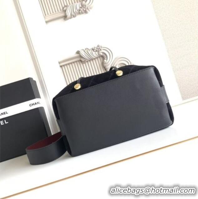 New Release Creation Chanel Quilted Suede Small Bucket Bag AS6584 Black 2026