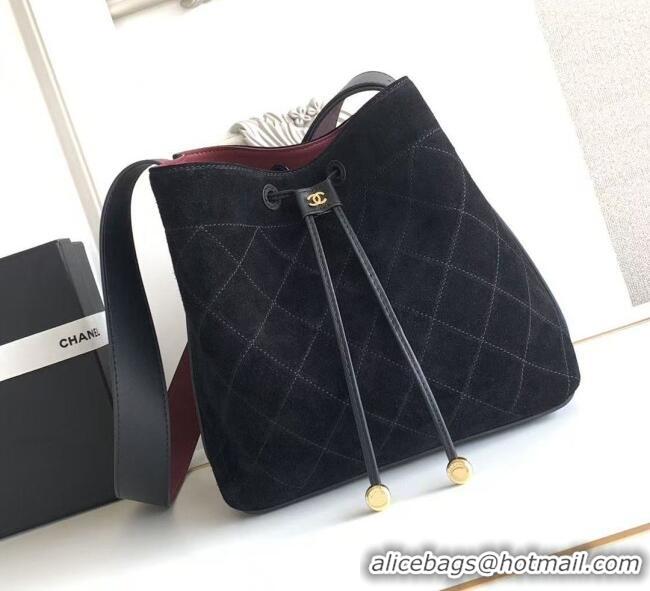 New Release Creation Chanel Quilted Suede Small Bucket Bag AS6584 Black 2026
