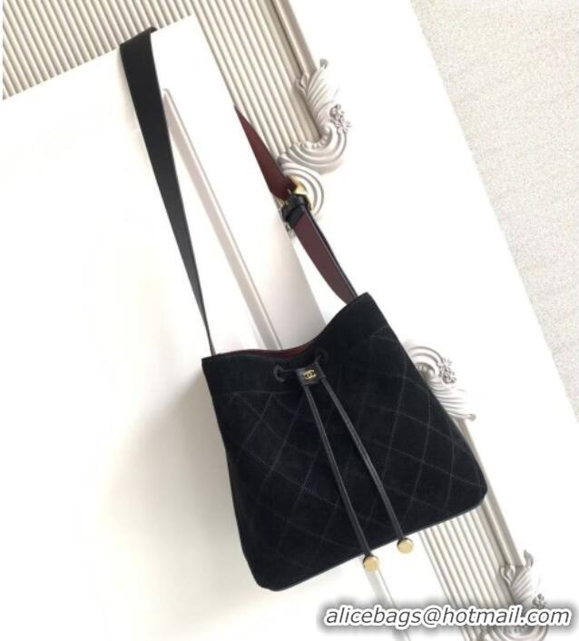 New Release Creation Chanel Quilted Suede Small Bucket Bag AS6584 Black 2026