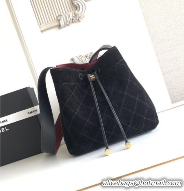 New Release Creation Chanel Quilted Suede Small Bucket Bag AS6584 Black 2026
