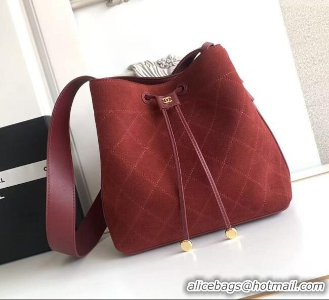 Good Looking Chanel Quilted Suede Small Bucket Bag AS6584 Deep Red 2026