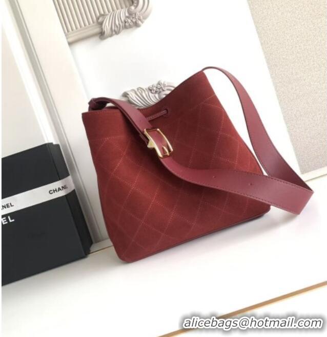 Good Looking Chanel Quilted Suede Small Bucket Bag AS6584 Deep Red 2026