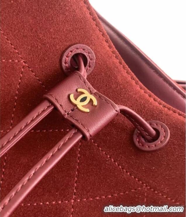 Good Looking Chanel Quilted Suede Small Bucket Bag AS6584 Deep Red 2026