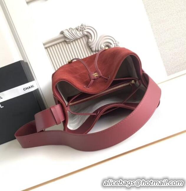 Good Looking Chanel Quilted Suede Small Bucket Bag AS6584 Deep Red 2026