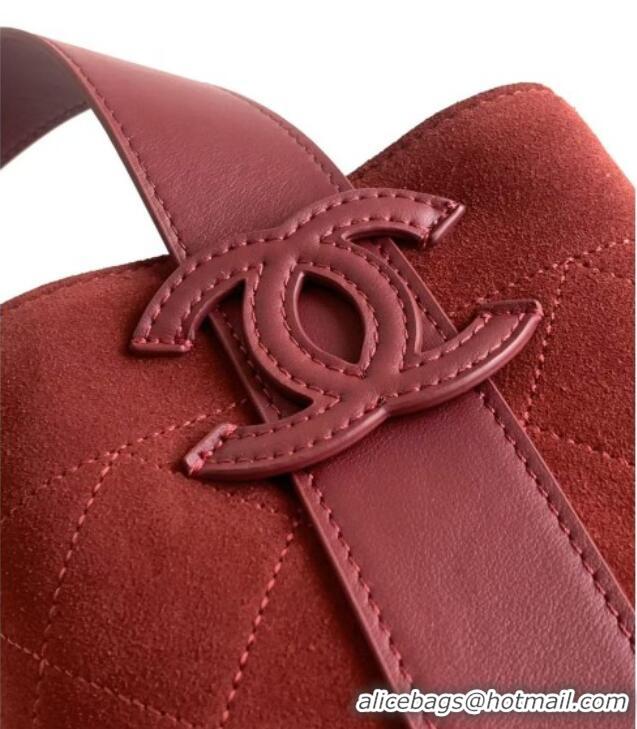 Good Looking Chanel Quilted Suede Small Bucket Bag AS6584 Deep Red 2026