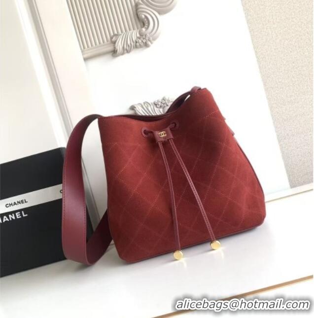 Good Looking Chanel Quilted Suede Small Bucket Bag AS6584 Deep Red 2026
