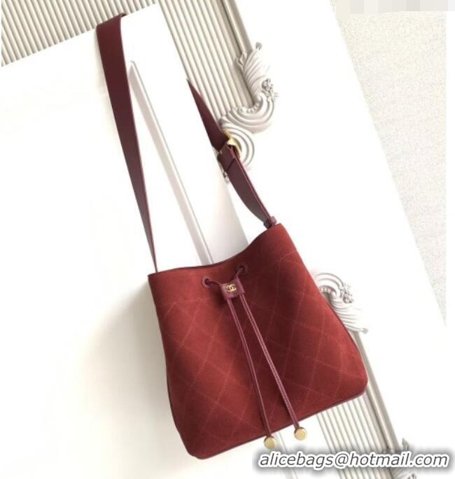 Good Looking Chanel Quilted Suede Small Bucket Bag AS6584 Deep Red 2026