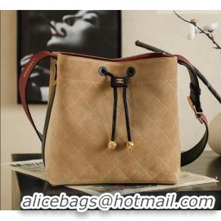 Grade Inexpensive Chanel Quilted Suede Small Bucket Bag AS6584 Brown 2026