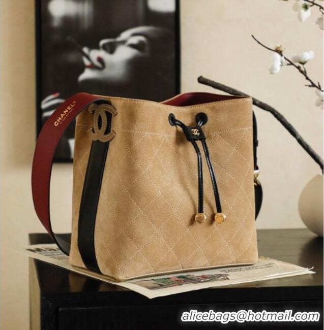 Grade Inexpensive Chanel Quilted Suede Small Bucket Bag AS6584 Brown 2026