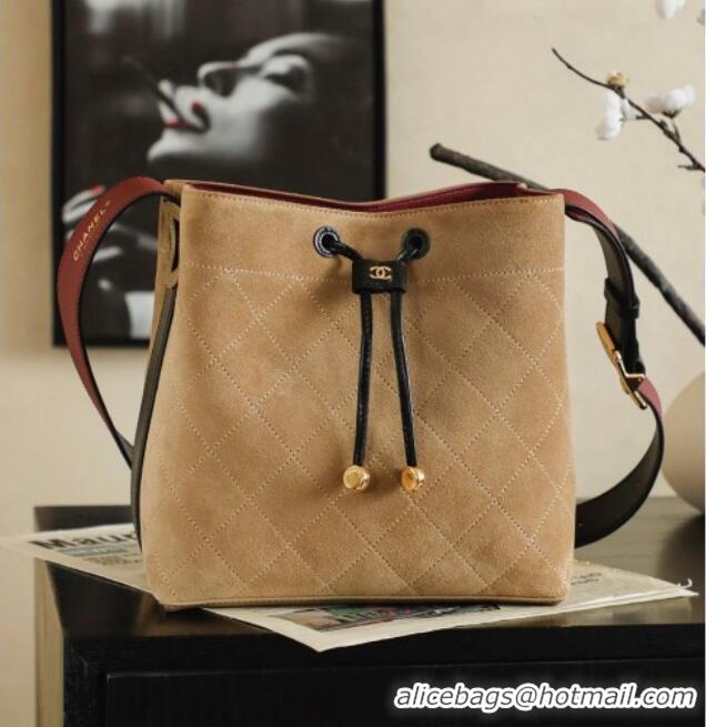 Grade Inexpensive Chanel Quilted Suede Small Bucket Bag AS6584 Brown 2026