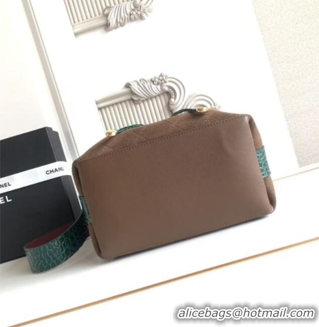 Buy Fashionable Chanel Quilted Suede Small Bucket Bag AS6584 Dark Brown/Green 2026