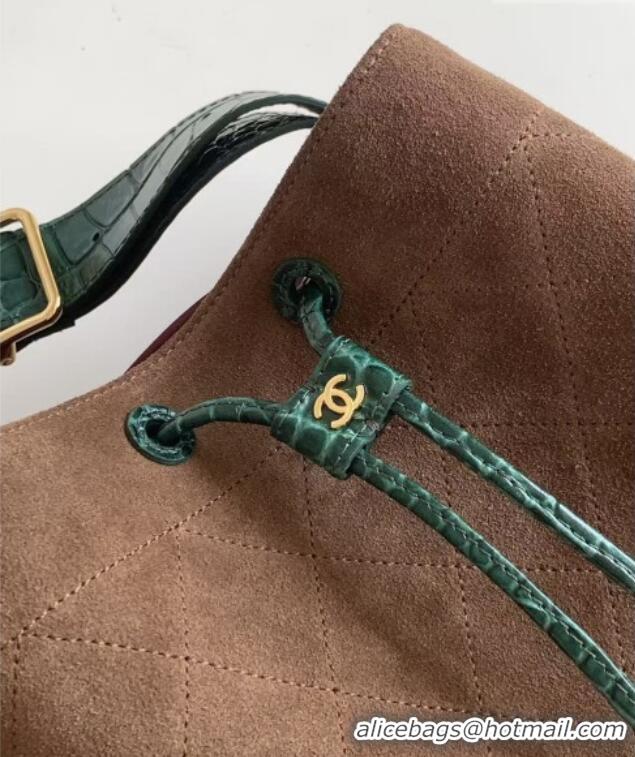 Buy Fashionable Chanel Quilted Suede Small Bucket Bag AS6584 Dark Brown/Green 2026