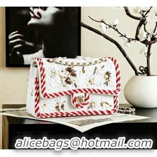 Low Cost Chanel Embroidery Medium Flap Bag CH082201 White/Red 2026