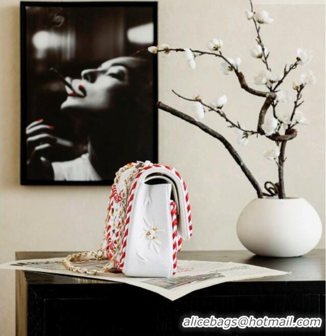 Low Cost Chanel Embroidery Medium Flap Bag CH082201 White/Red 2026