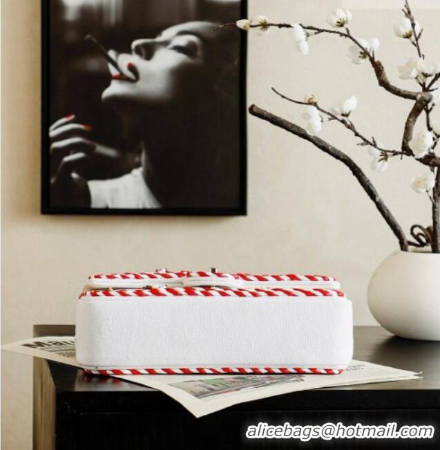 Low Cost Chanel Embroidery Medium Flap Bag CH082201 White/Red 2026