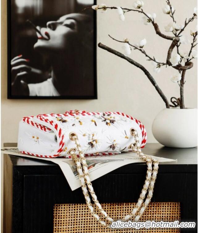 Low Cost Chanel Embroidery Medium Flap Bag CH082201 White/Red 2026