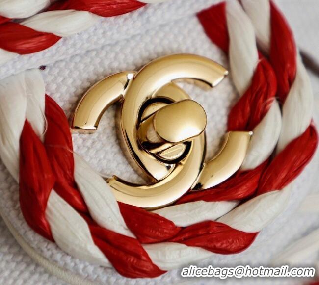 Low Cost Chanel Embroidery Medium Flap Bag CH082201 White/Red 2026