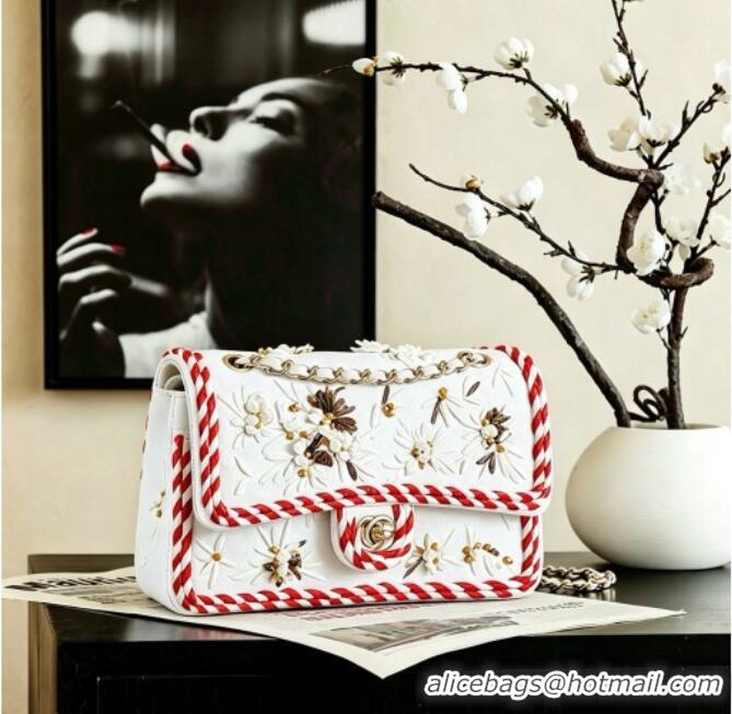 Low Cost Chanel Embroidery Medium Flap Bag CH082201 White/Red 2026