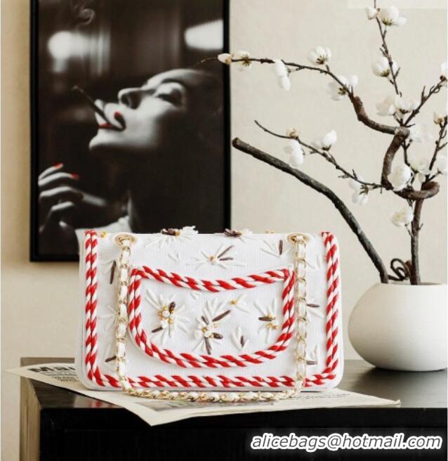 Low Cost Chanel Embroidery Medium Flap Bag CH082201 White/Red 2026