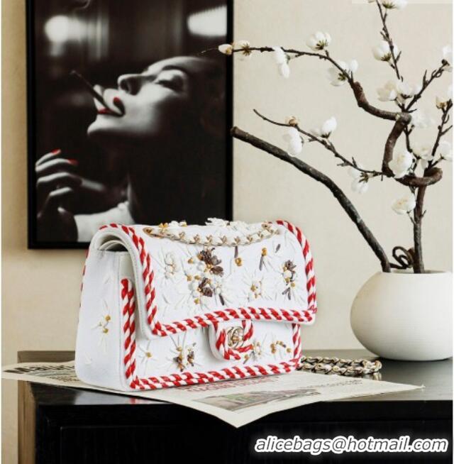Low Cost Chanel Embroidery Medium Flap Bag CH082201 White/Red 2026