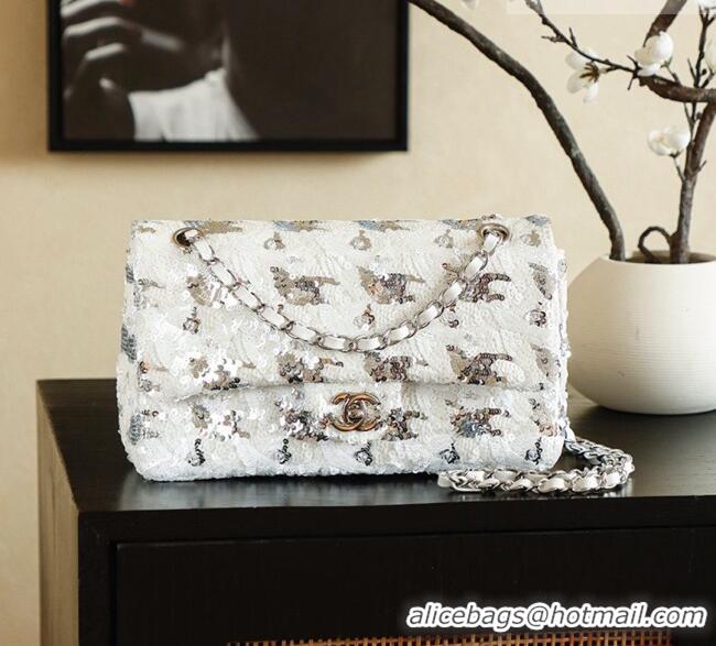 Shop Promotional Chanel Sequins Medium Flap Bag CH082202 White 2026