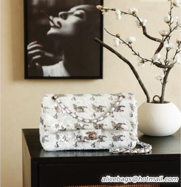 Shop Promotional Chanel Sequins Medium Flap Bag CH082202 White 2026