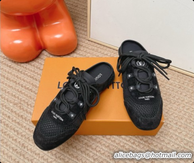 Top Grade Louis Vuitton LV Sneakerina Open Back in Mesh & Suede 6072872 Black 2026