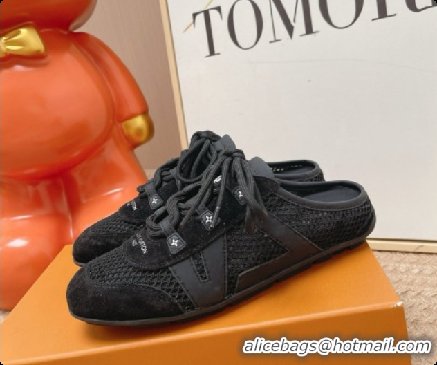Top Grade Louis Vuitton LV Sneakerina Open Back in Mesh & Suede 6072872 Black 2026