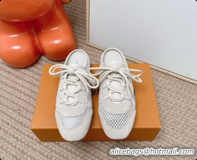 Top Design Louis Vuitton LV Sneakerina Open Back in Mesh & Suede 6072872 Beige 2026