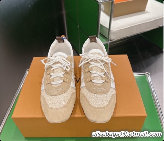 Durable Louis Vuitton LV Sneakerina Sneakers in Suede & Glitter 6072870 Beige 2026
