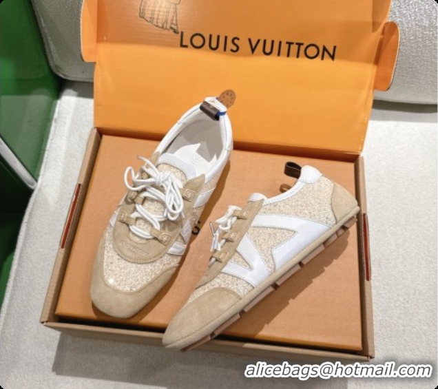 Durable Louis Vuitton LV Sneakerina Sneakers in Suede & Glitter 6072870 Beige 2026