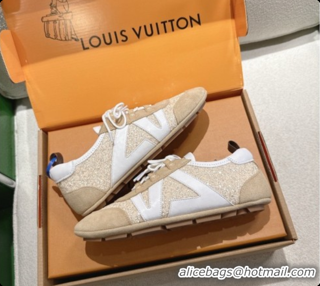 Durable Louis Vuitton LV Sneakerina Sneakers in Suede & Glitter 6072870 Beige 2026
