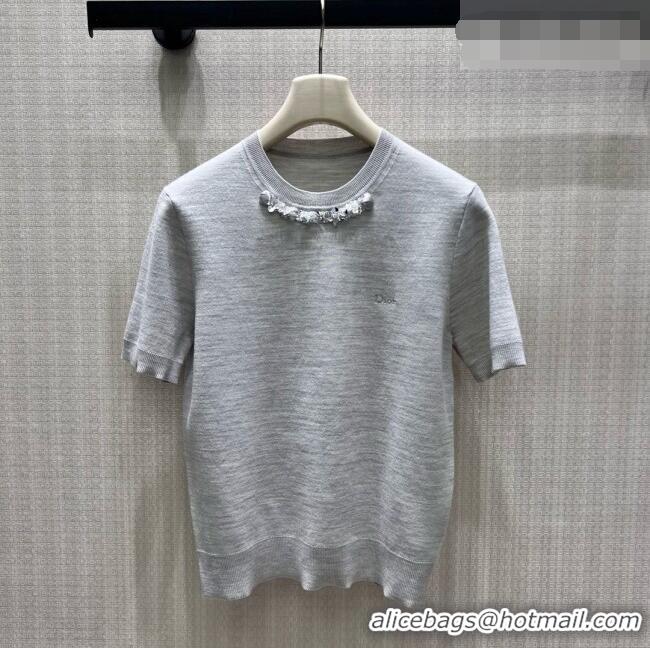 Grade Promotional Dior Wool Short-sleeved Sweater D082215 Grey 2026