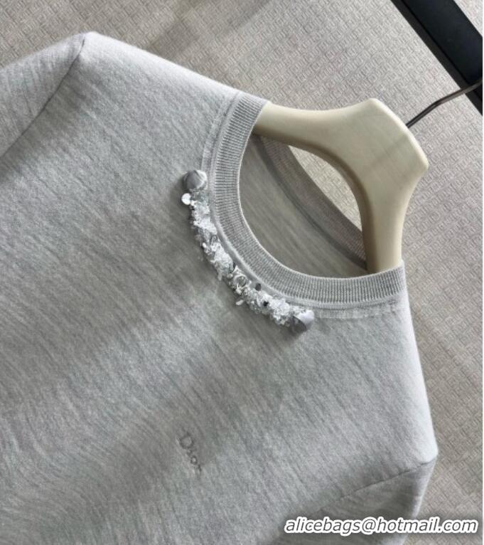 Grade Promotional Dior Wool Short-sleeved Sweater D082215 Grey 2026