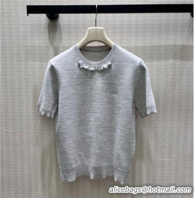 Grade Promotional Dior Wool Short-sleeved Sweater D082215 Grey 2026