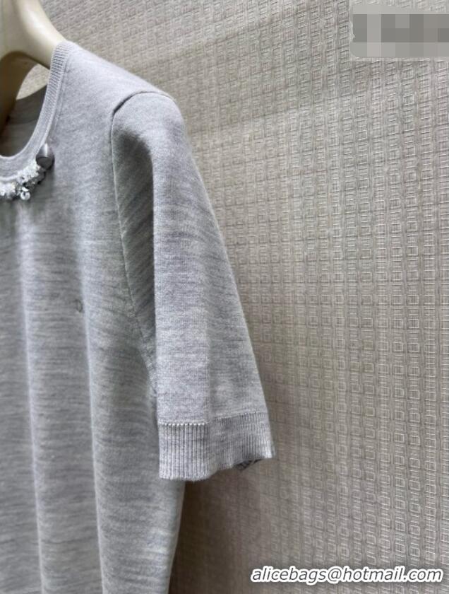 Grade Promotional Dior Wool Short-sleeved Sweater D082215 Grey 2026