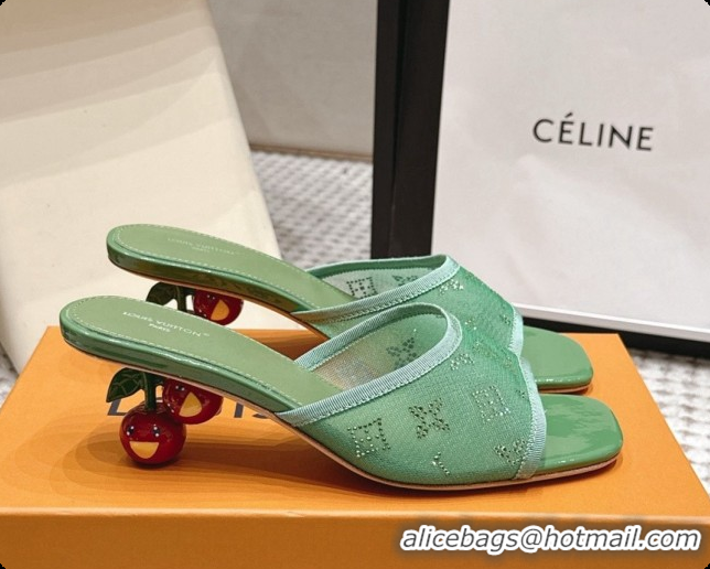 Luxurious LV X TM Mesh & Strass Mules with Cherry Heel 6072880 Green 2026