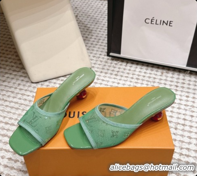 Luxurious LV X TM Mesh & Strass Mules with Cherry Heel 6072880 Green 2026