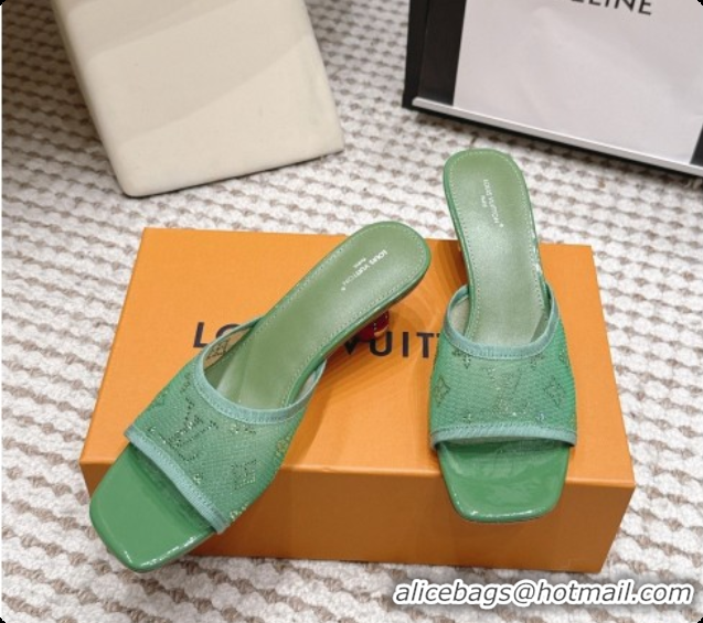 Luxurious LV X TM Mesh & Strass Mules with Cherry Heel 6072880 Green 2026