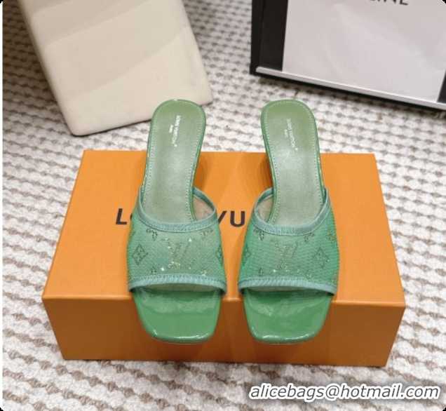 Luxurious LV X TM Mesh & Strass Mules with Cherry Heel 6072880 Green 2026