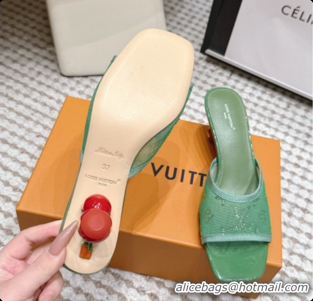 Luxurious LV X TM Mesh & Strass Mules with Cherry Heel 6072880 Green 2026
