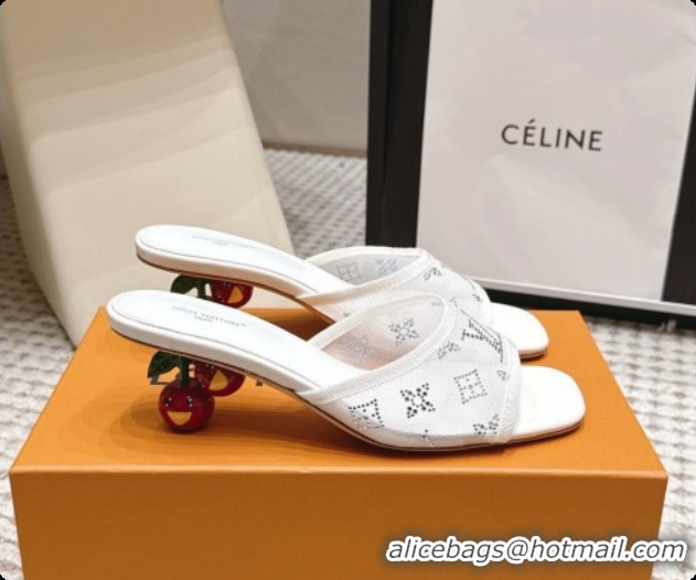 Top Grade LV X TM Mesh & Strass Mules with Cherry Heel 6072880 White 2026