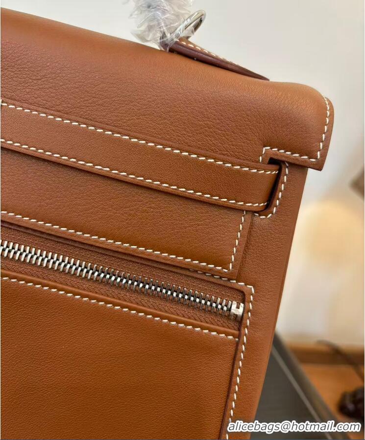 Discount Hermes Kelly Lakis Handbag 32cm Calf Leather/Canvas H5986 Brown/Silver