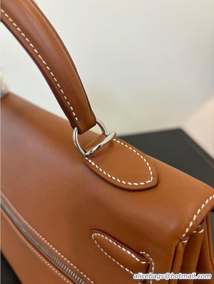 Discount Hermes Kelly Lakis Handbag 32cm Calf Leather/Canvas H5986 Brown/Silver