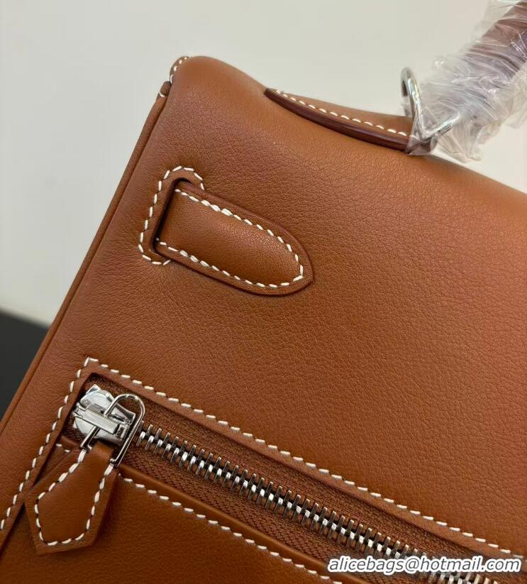 Discount Hermes Kelly Lakis Handbag 32cm Calf Leather/Canvas H5986 Brown/Silver
