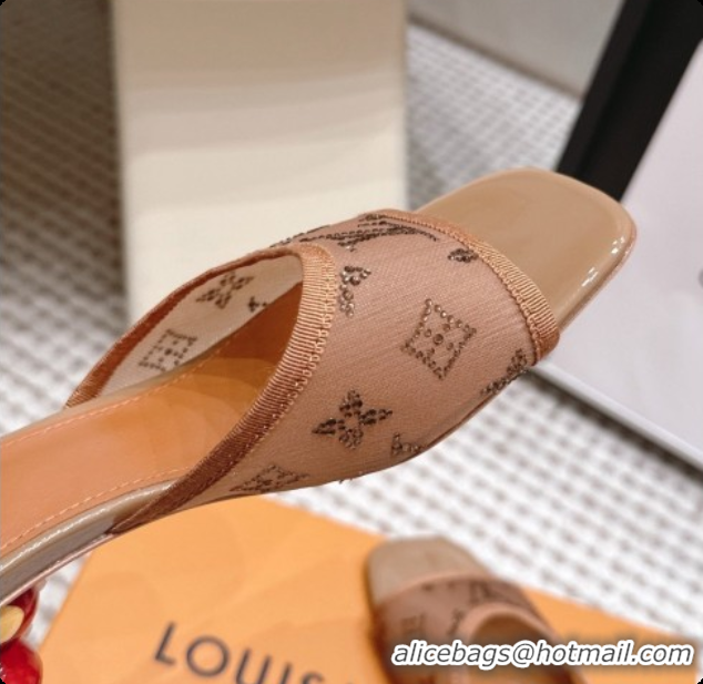 Grade Quality LV X TM Mesh & Strass Mules with Cherry Heel 6072880 Brown 2026