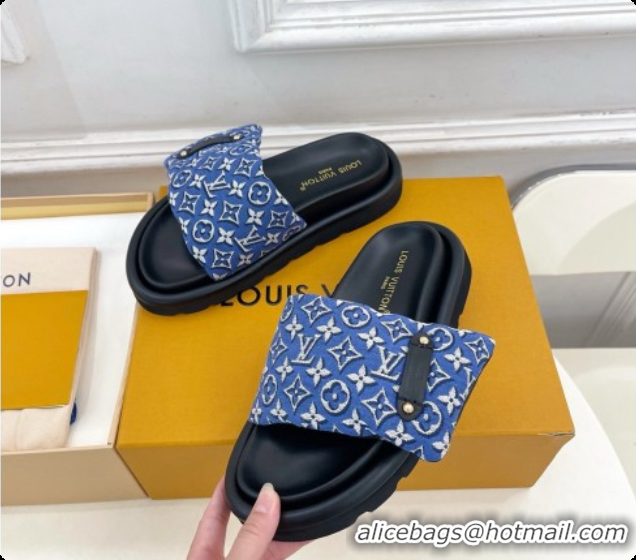 Buy Luxury Louis Vuitton Pool Pillow Flat Comfort Mule in Monogram Denim Blue 6072890 2026