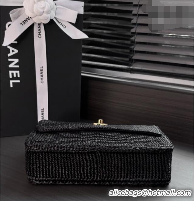 Big Discount Chanel Coco Beach Braided Raffia Flap Bag AS6088 Black 2026